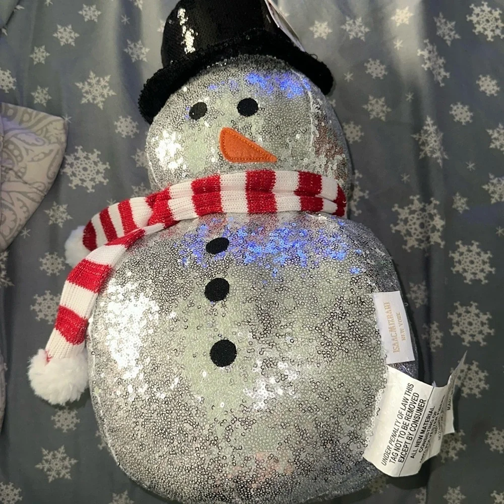 🎄⛄️ Isaac Mizrahi Snowman Plush Sequin Decorative Pillow